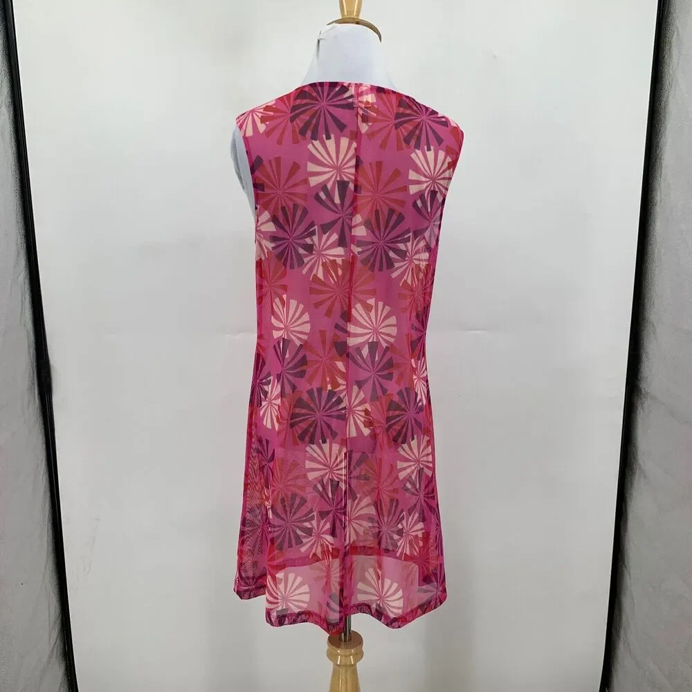 BCBGMaxazria Cover Up Womens M Medium Pink Multi Mesh Sleeveless Beach Tie Front